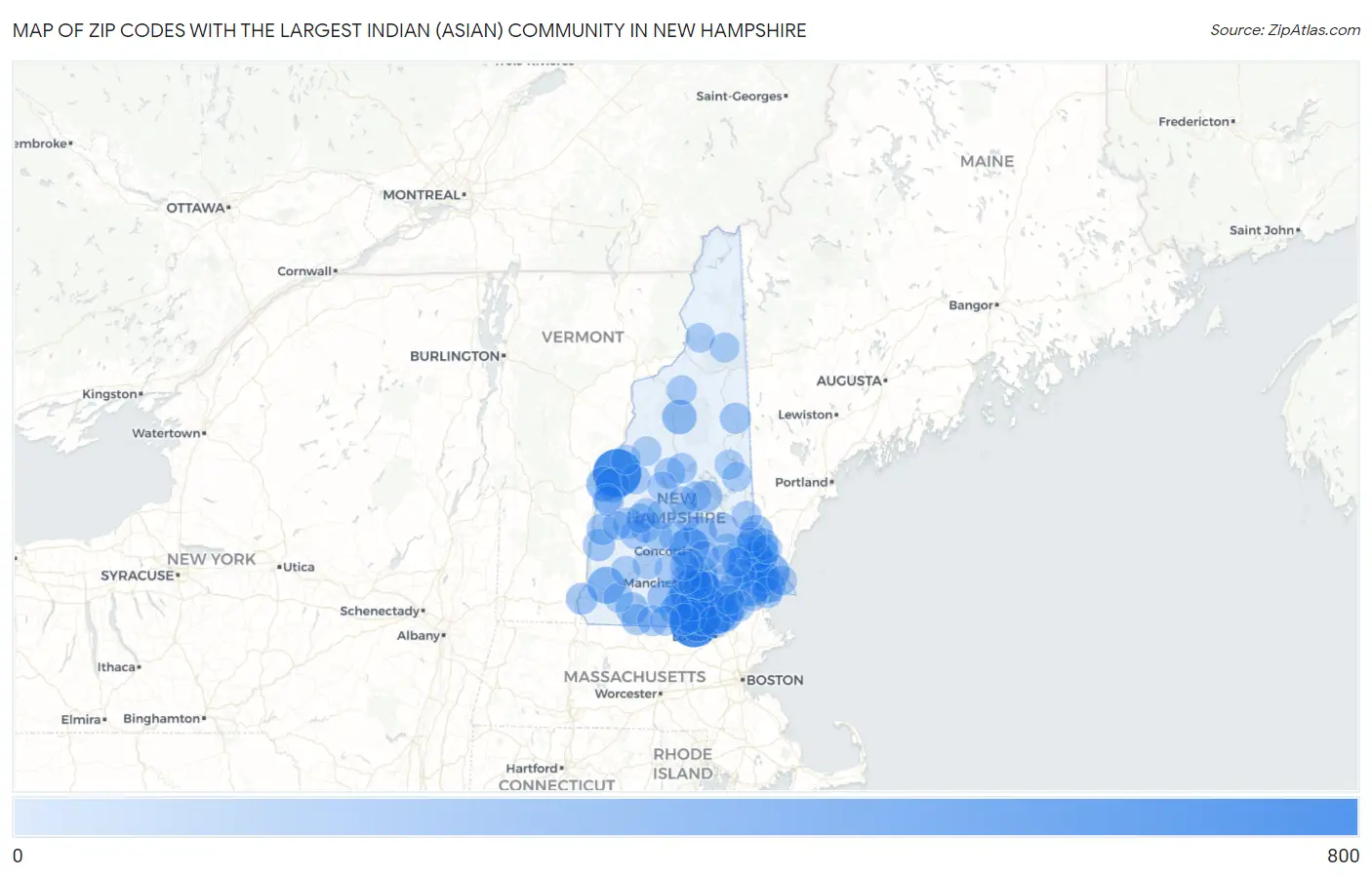 Zip Codes with the Largest Indian (Asian) Community in New Hampshire Map