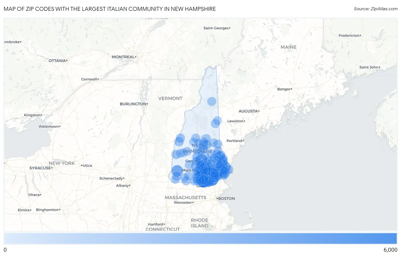 Zip Codes with the Largest Italian Community in New Hampshire Map