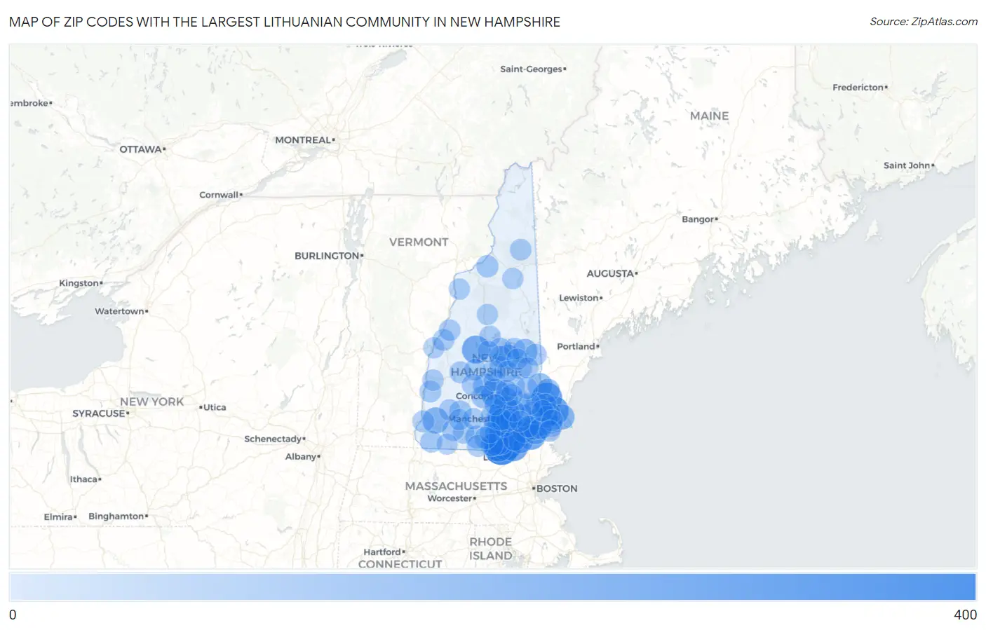 Zip Codes with the Largest Lithuanian Community in New Hampshire Map
