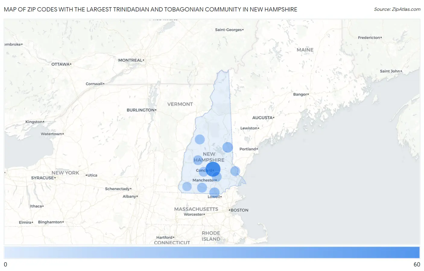 Zip Codes with the Largest Trinidadian and Tobagonian Community in New Hampshire Map