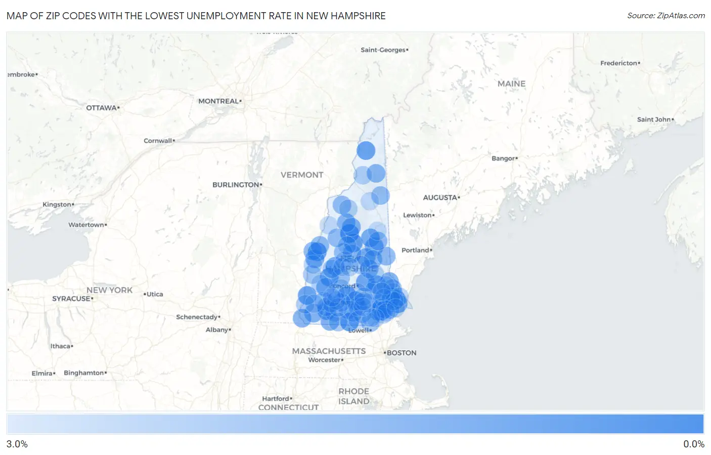 Zip Codes with the Lowest Unemployment Rate in New Hampshire Map