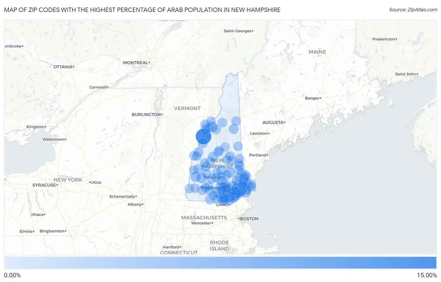 Zip Codes with the Highest Percentage of Arab Population in New Hampshire Map