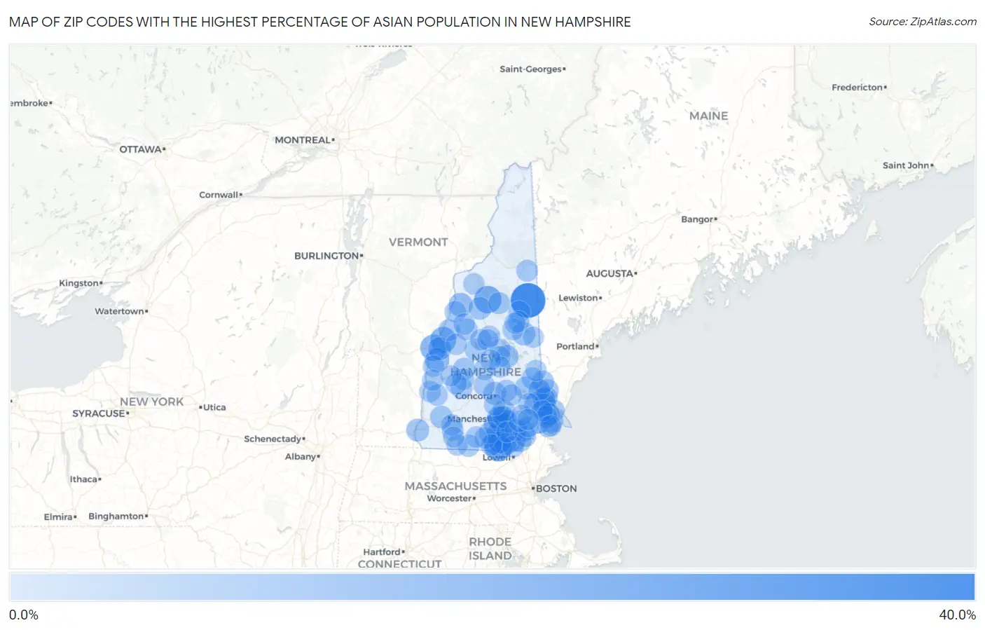 Zip Codes with the Highest Percentage of Asian Population in New Hampshire Map