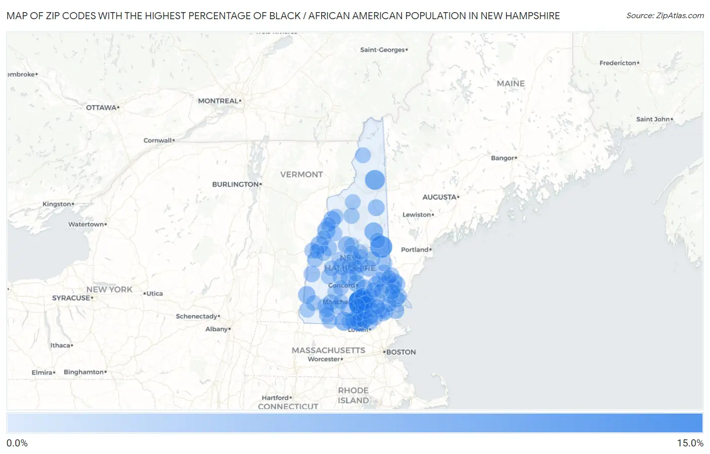 Zip Codes with the Highest Percentage of Black / African American Population in New Hampshire Map