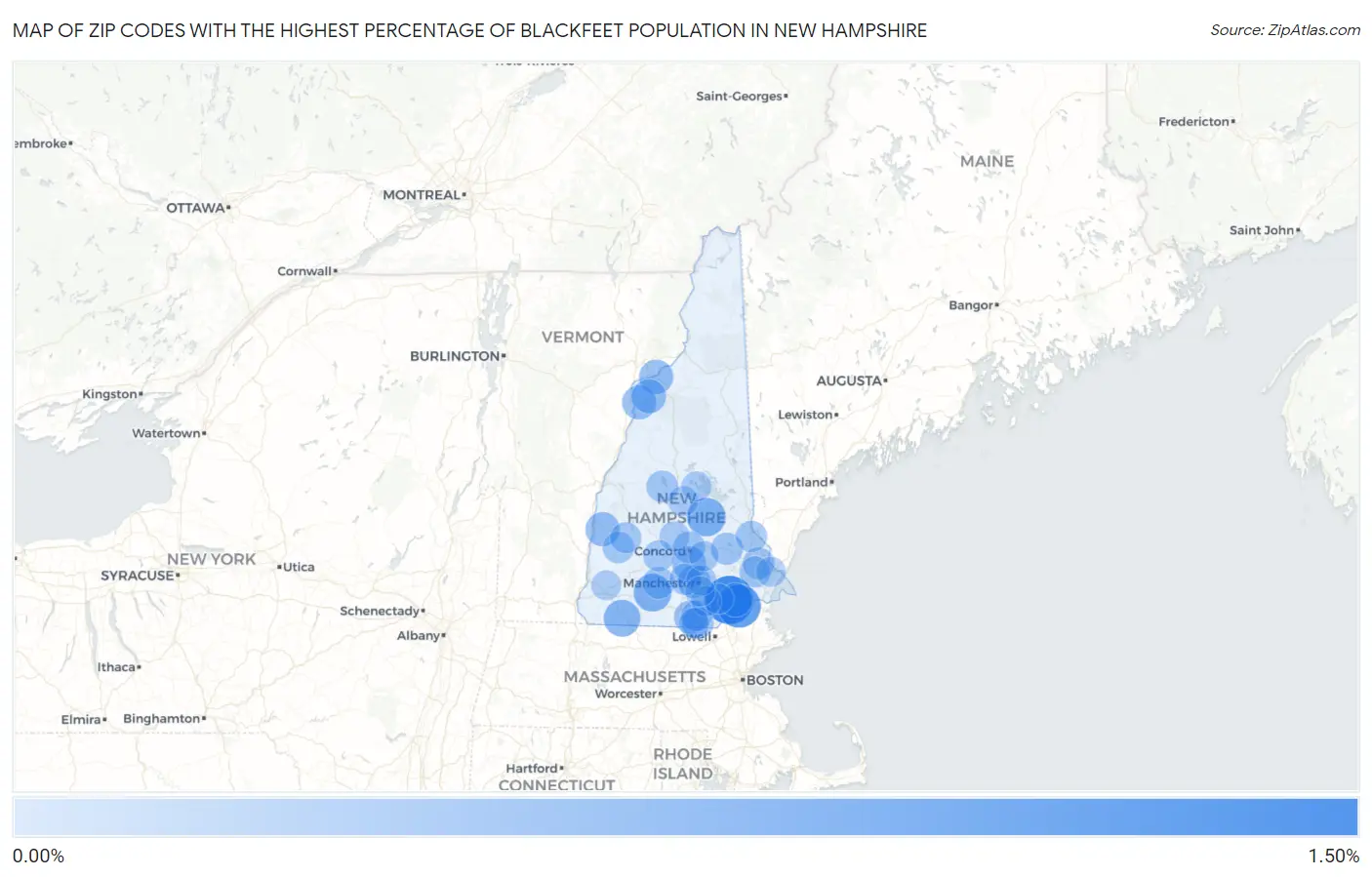Zip Codes with the Highest Percentage of Blackfeet Population in New Hampshire Map