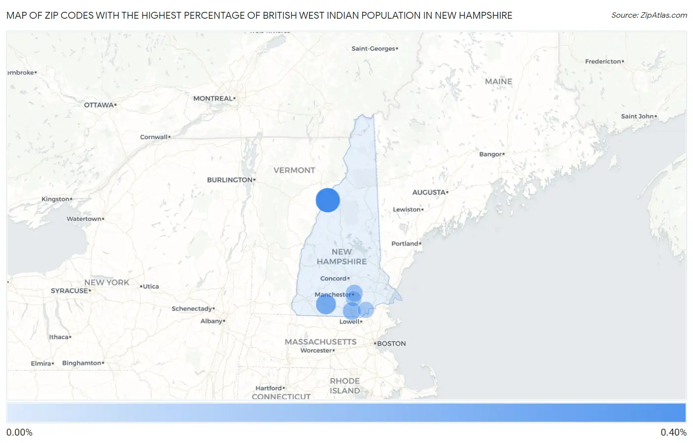 Zip Codes with the Highest Percentage of British West Indian Population in New Hampshire Map