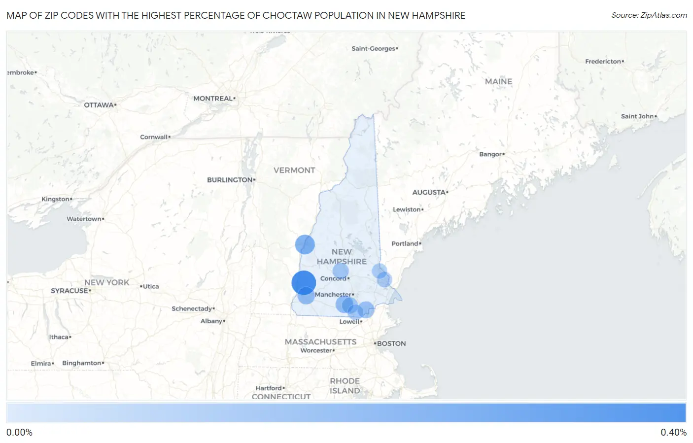 Zip Codes with the Highest Percentage of Choctaw Population in New Hampshire Map