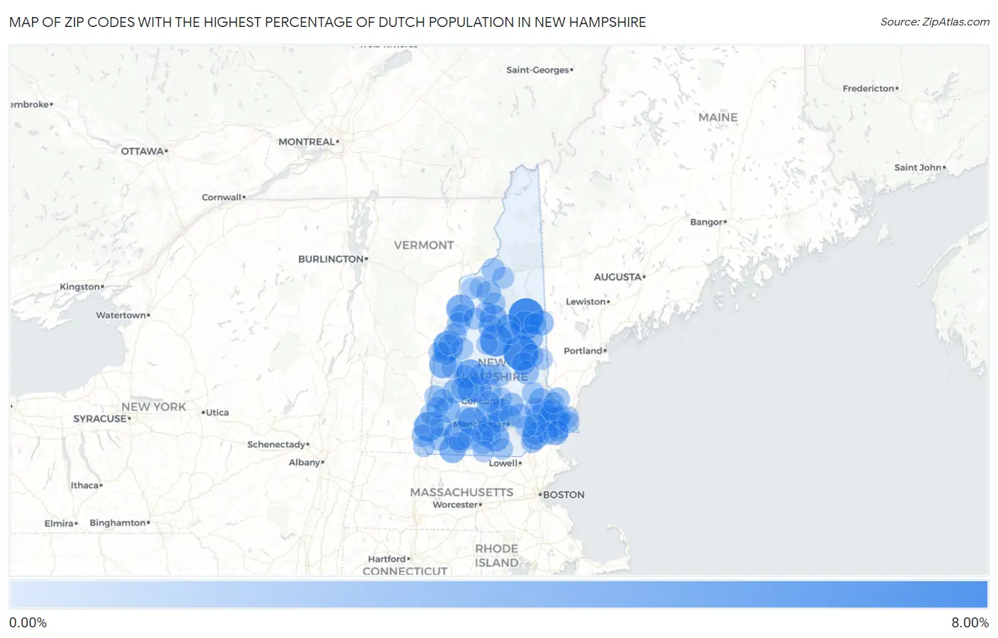 Zip Codes with the Highest Percentage of Dutch Population in New Hampshire Map