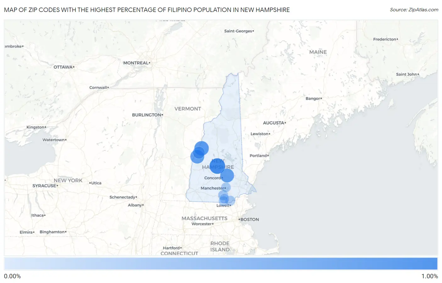 Zip Codes with the Highest Percentage of Filipino Population in New Hampshire Map