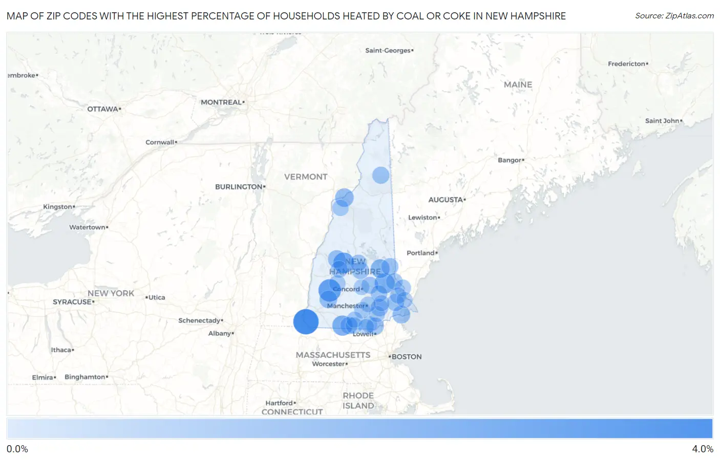 Zip Codes with the Highest Percentage of Households Heated by Coal or Coke in New Hampshire Map