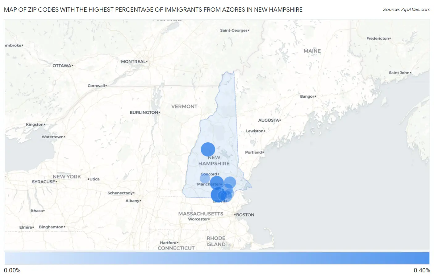 Zip Codes with the Highest Percentage of Immigrants from Azores in New Hampshire Map