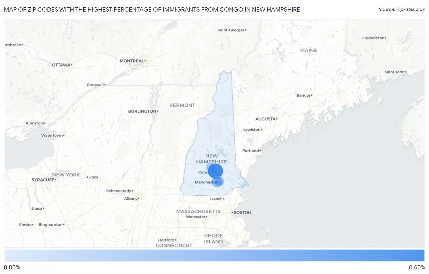 Zip Codes with the Highest Percentage of Immigrants from Congo in New Hampshire Map