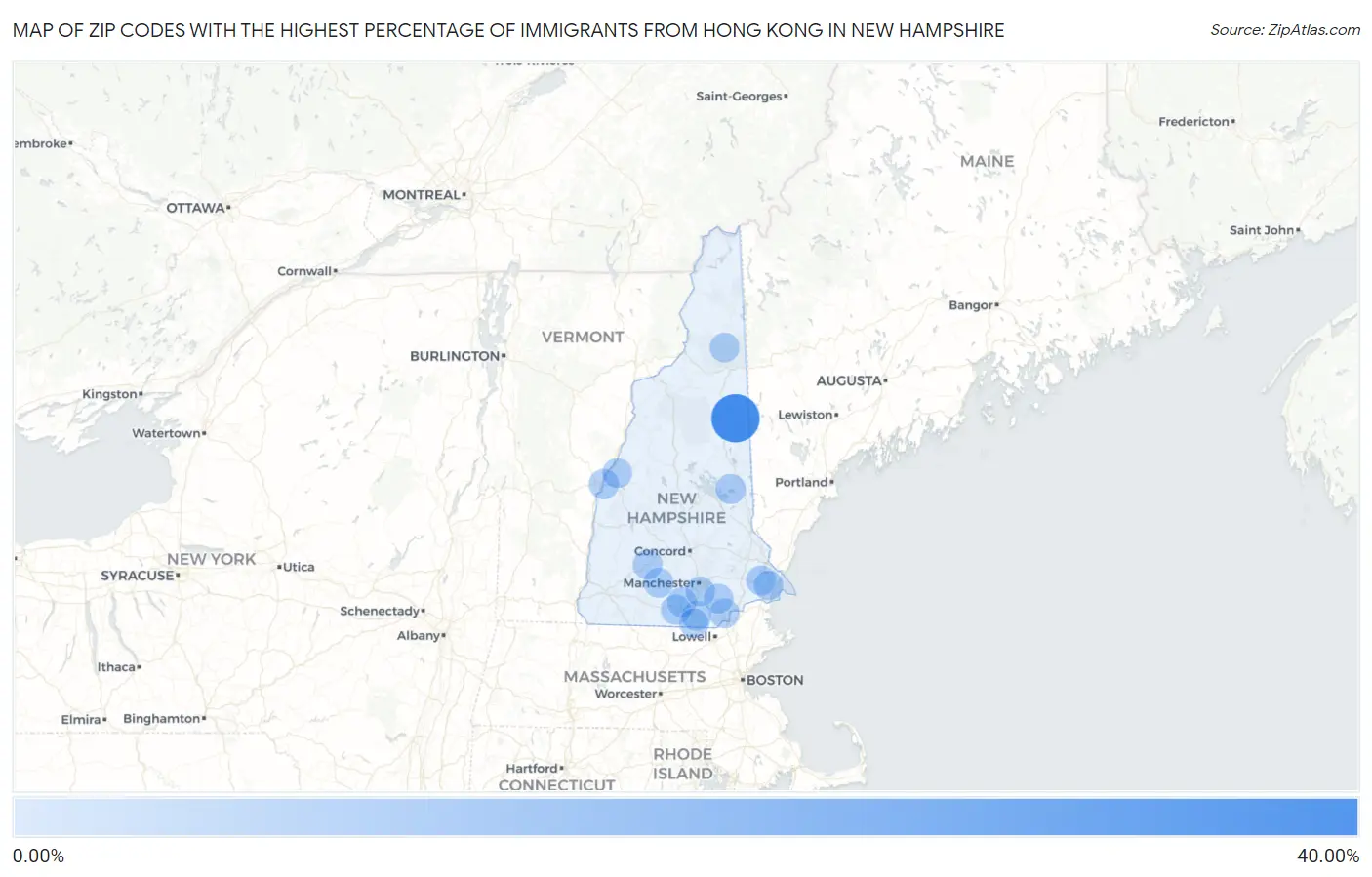 Zip Codes with the Highest Percentage of Immigrants from Hong Kong in New Hampshire Map