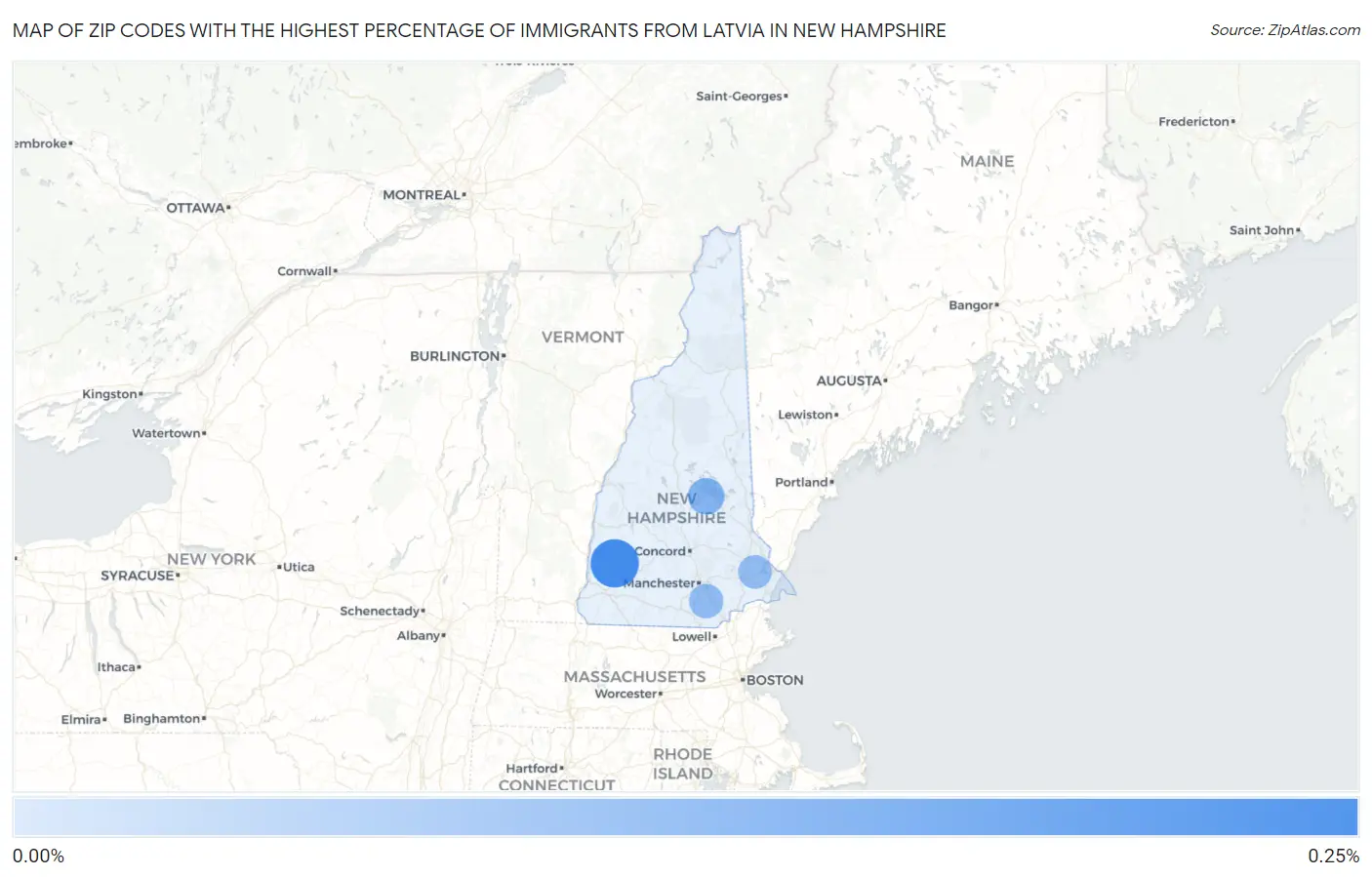 Zip Codes with the Highest Percentage of Immigrants from Latvia in New Hampshire Map