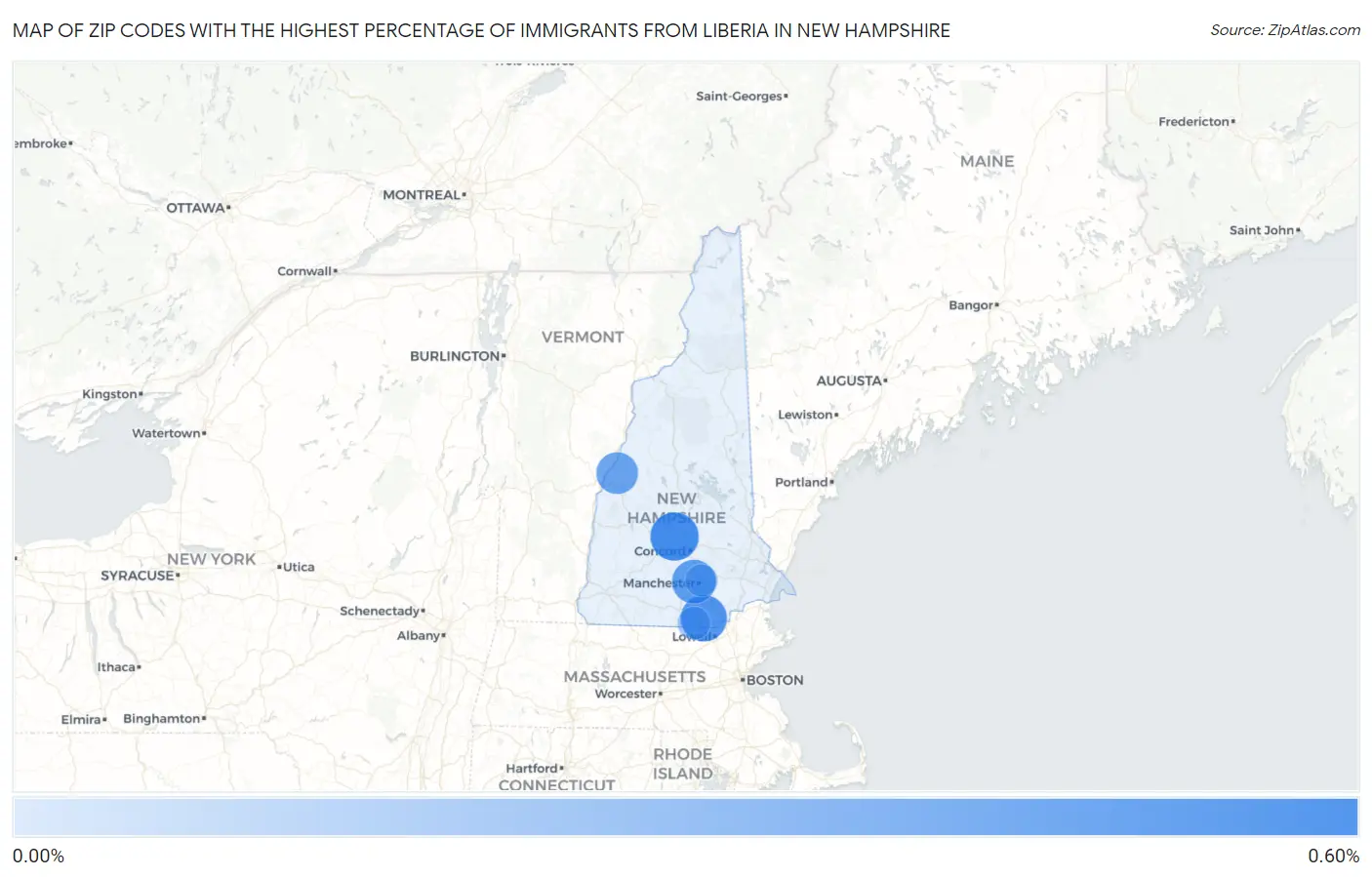 Zip Codes with the Highest Percentage of Immigrants from Liberia in New Hampshire Map