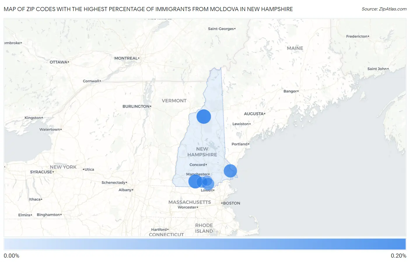 Zip Codes with the Highest Percentage of Immigrants from Moldova in New Hampshire Map