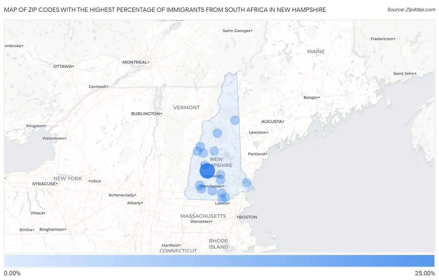 Zip Codes with the Highest Percentage of Immigrants from South Africa in New Hampshire Map