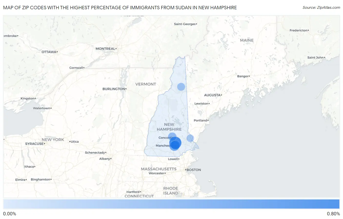 Zip Codes with the Highest Percentage of Immigrants from Sudan in New Hampshire Map