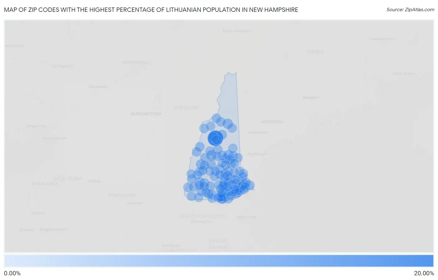 Zip Codes with the Highest Percentage of Lithuanian Population in New Hampshire Map