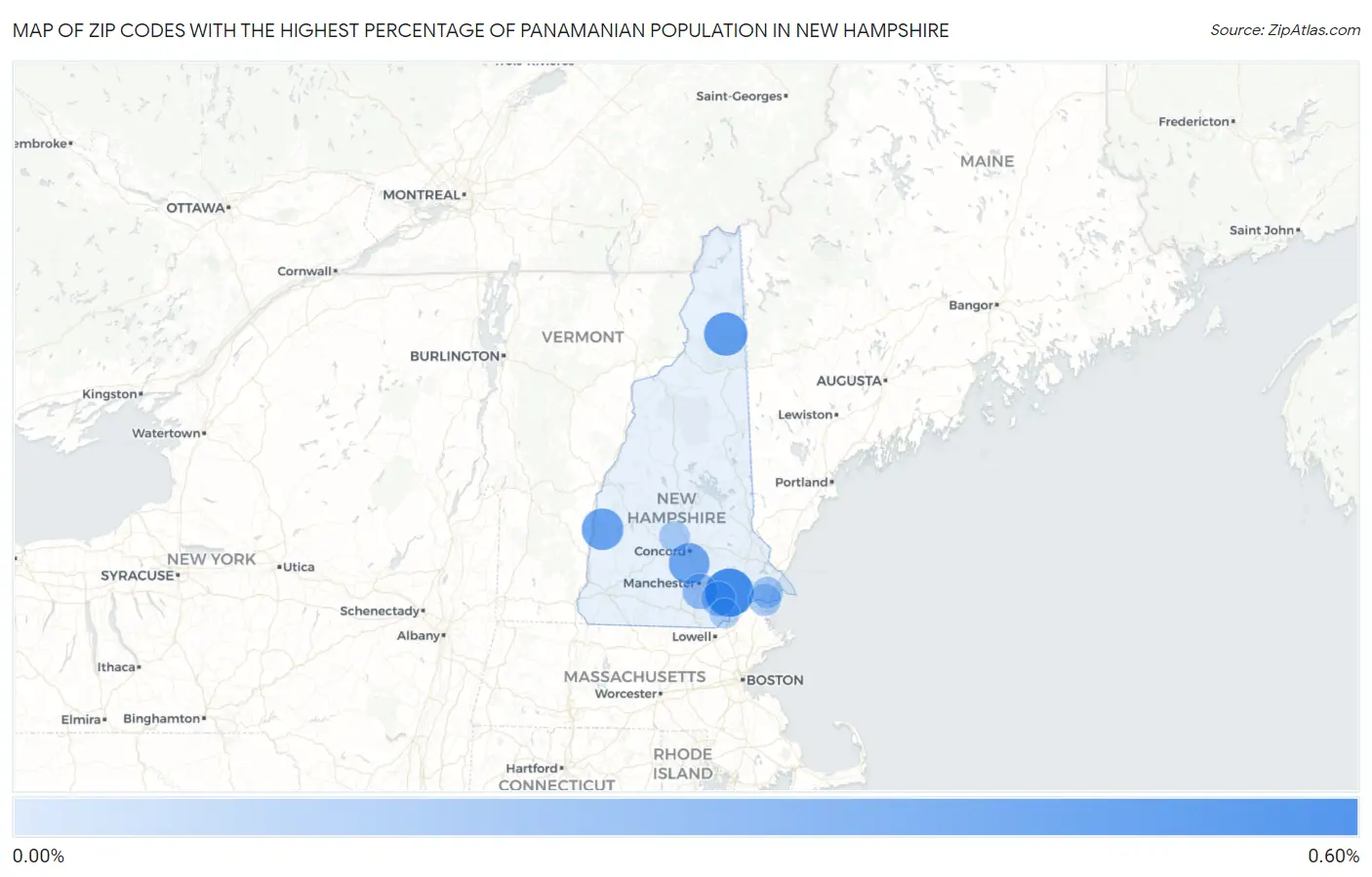Zip Codes with the Highest Percentage of Panamanian Population in New Hampshire Map