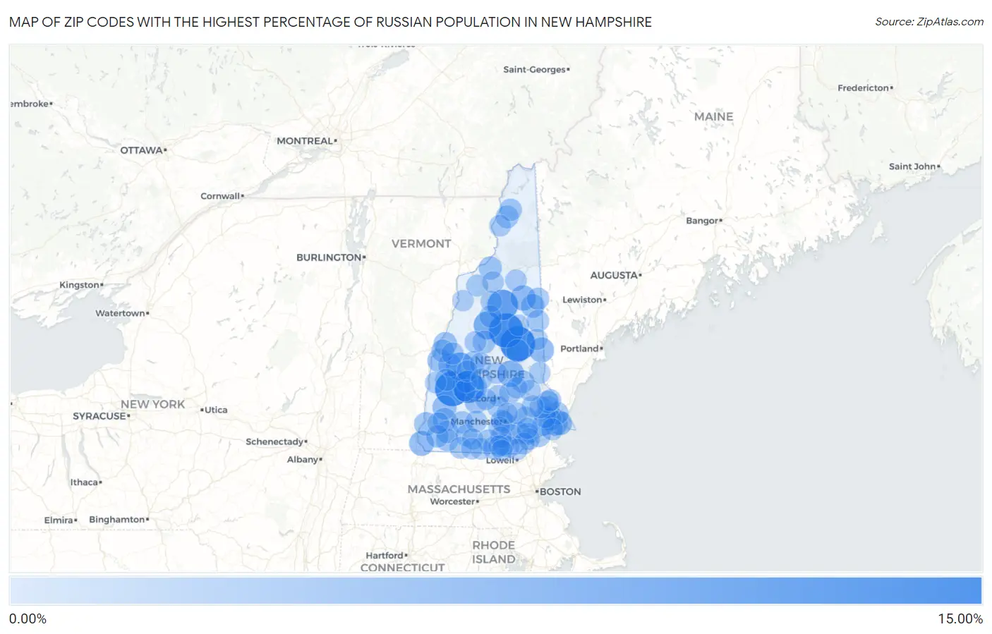 Zip Codes with the Highest Percentage of Russian Population in New Hampshire Map