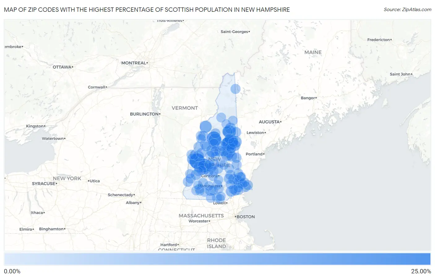 Zip Codes with the Highest Percentage of Scottish Population in New Hampshire Map