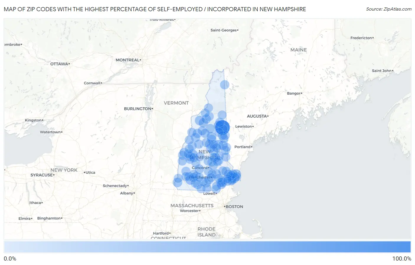 Zip Codes with the Highest Percentage of Self-Employed / Incorporated in New Hampshire Map