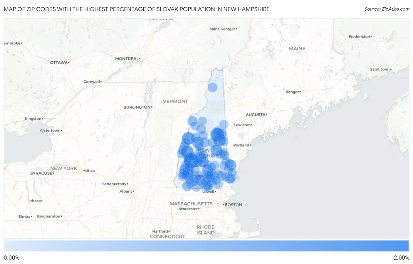 Zip Codes with the Highest Percentage of Slovak Population in New Hampshire Map