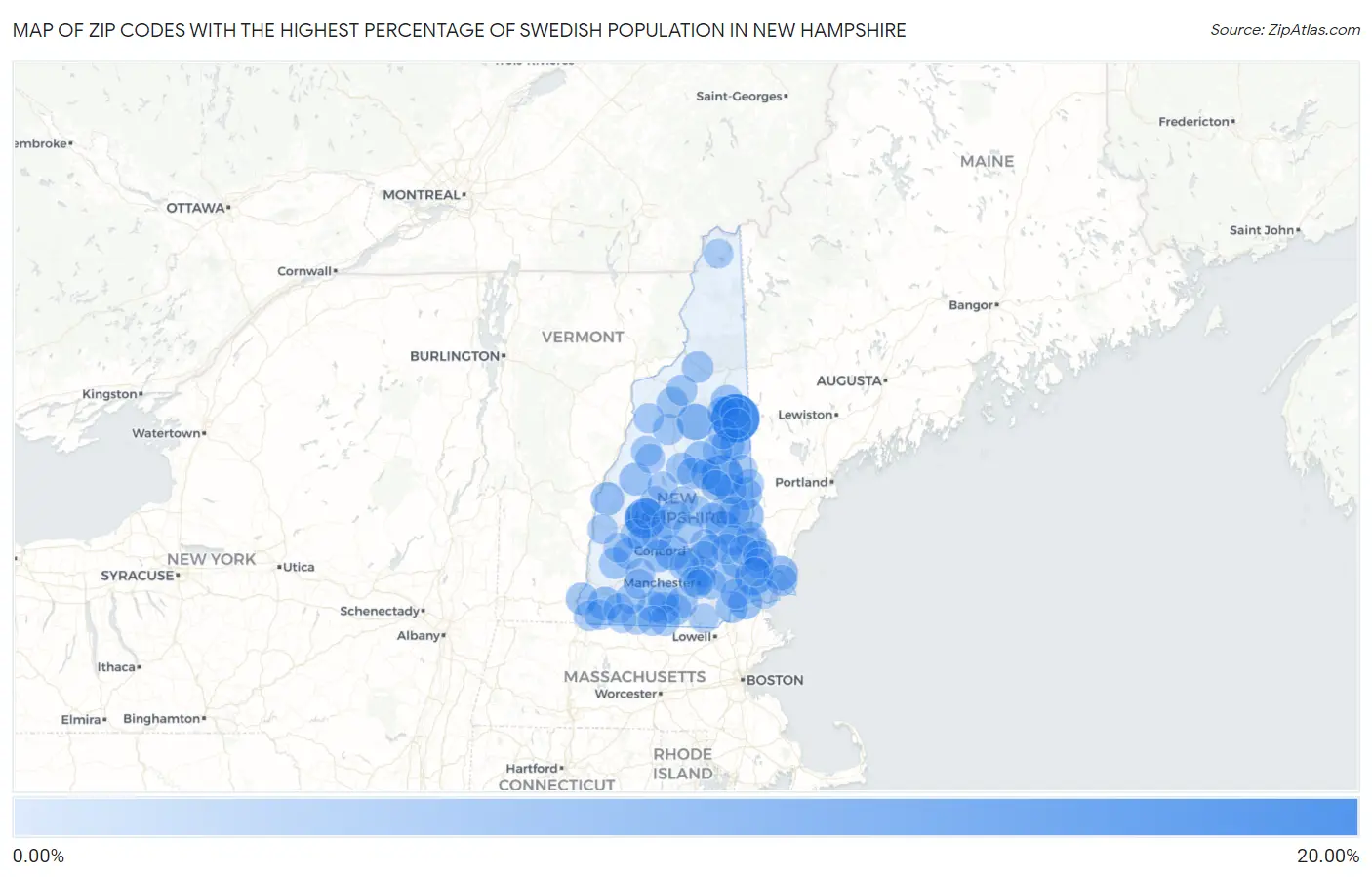 Zip Codes with the Highest Percentage of Swedish Population in New Hampshire Map