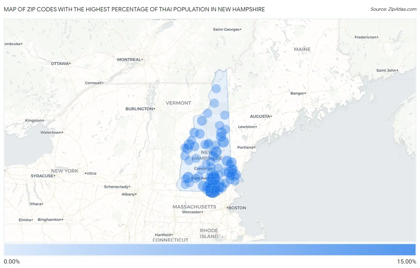 Zip Codes with the Highest Percentage of Thai Population in New Hampshire Map