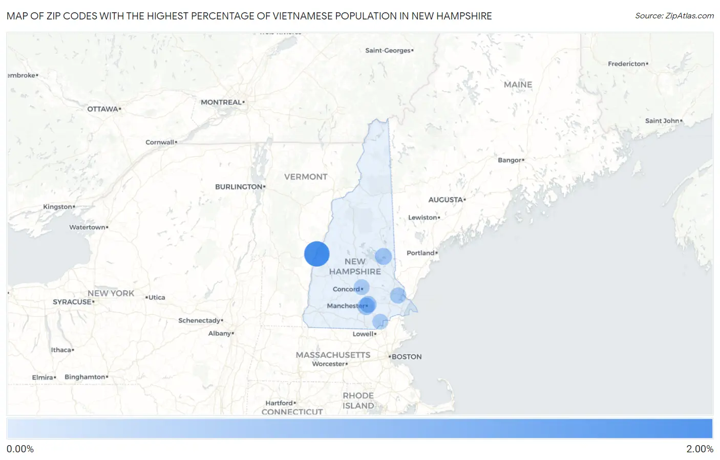 Zip Codes with the Highest Percentage of Vietnamese Population in New Hampshire Map