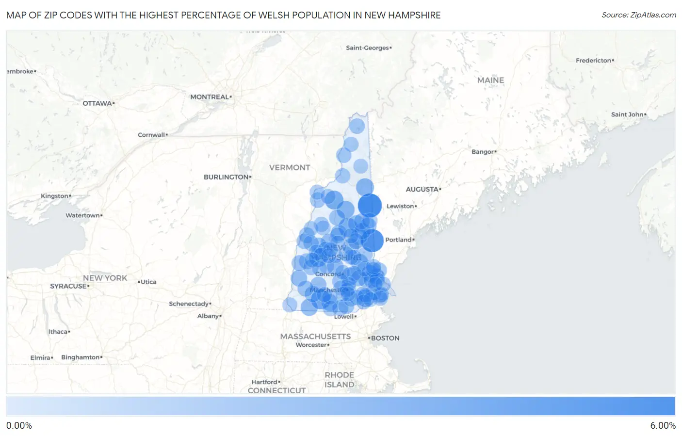 Zip Codes with the Highest Percentage of Welsh Population in New Hampshire Map