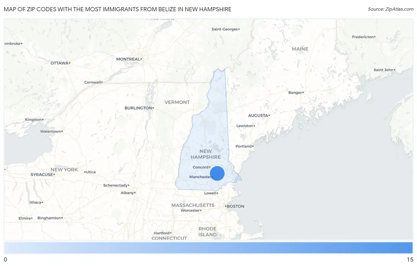 Zip Codes with the Most Immigrants from Belize in New Hampshire Map