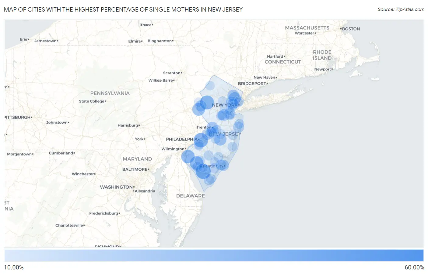 Cities with the Highest Percentage of Single Mothers in New Jersey Map