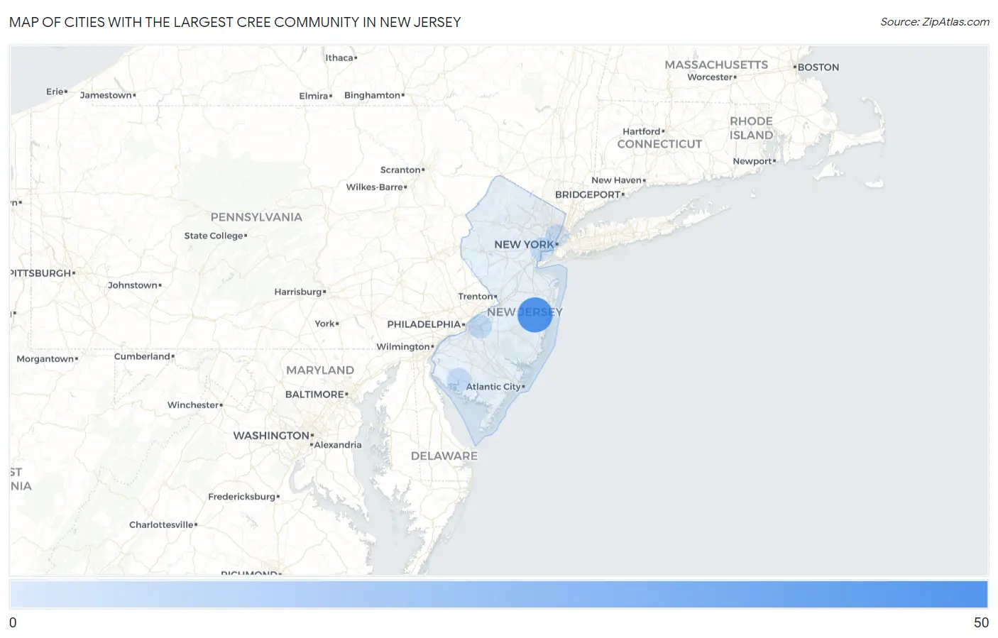 Cities with the Largest Cree Community in New Jersey Map