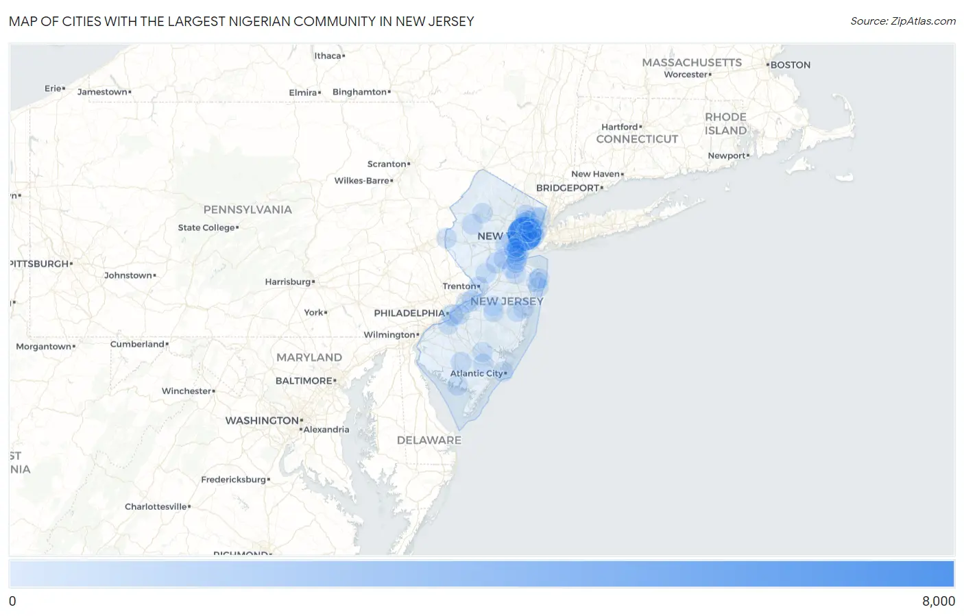 Cities with the Largest Nigerian Community in New Jersey Map