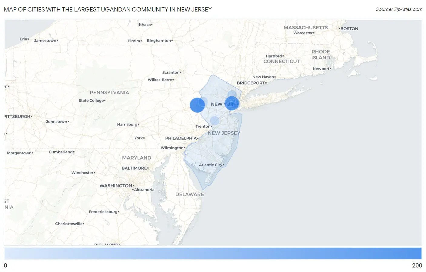 Cities with the Largest Ugandan Community in New Jersey Map