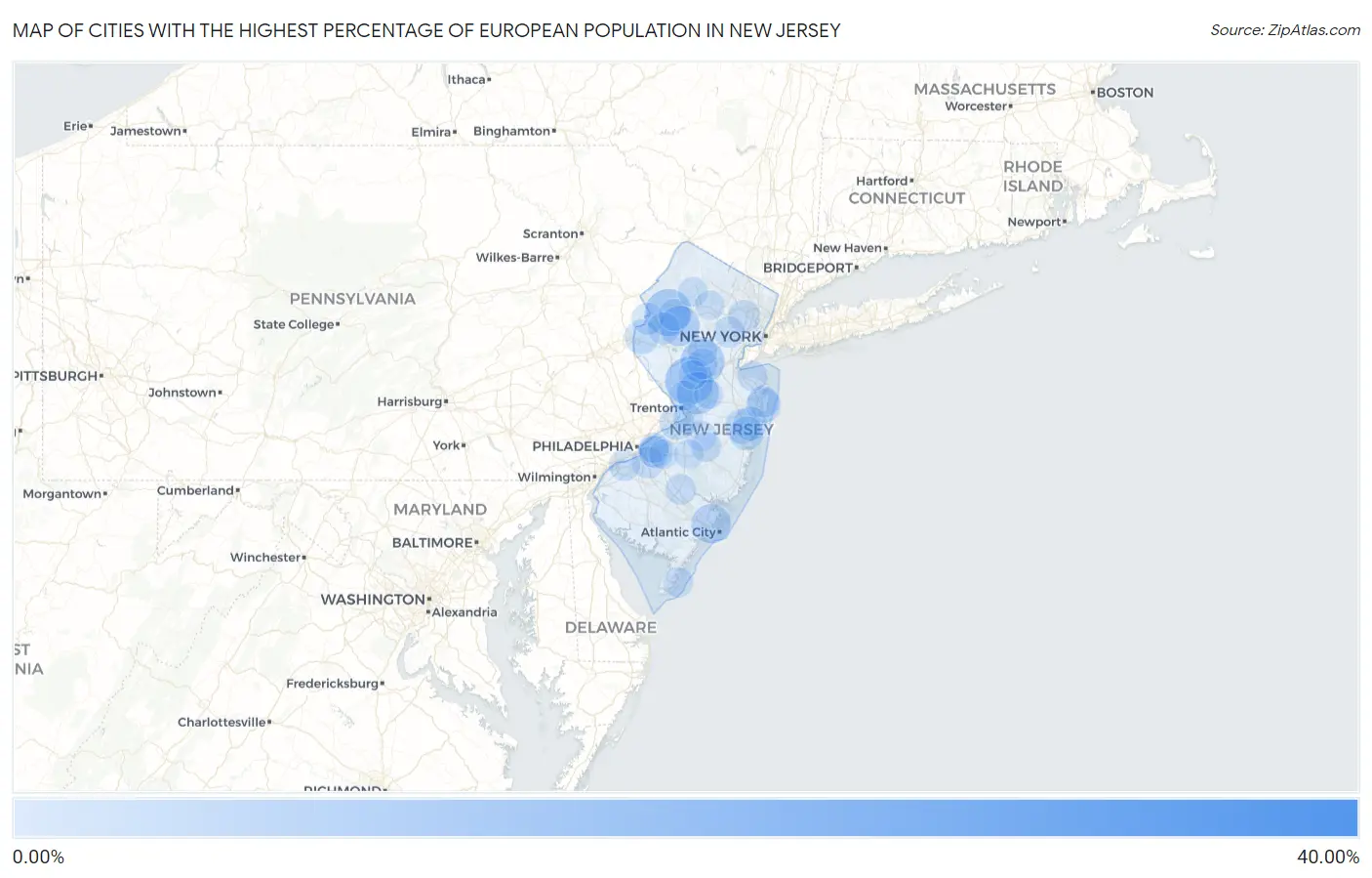 Cities with the Highest Percentage of European Population in New Jersey Map