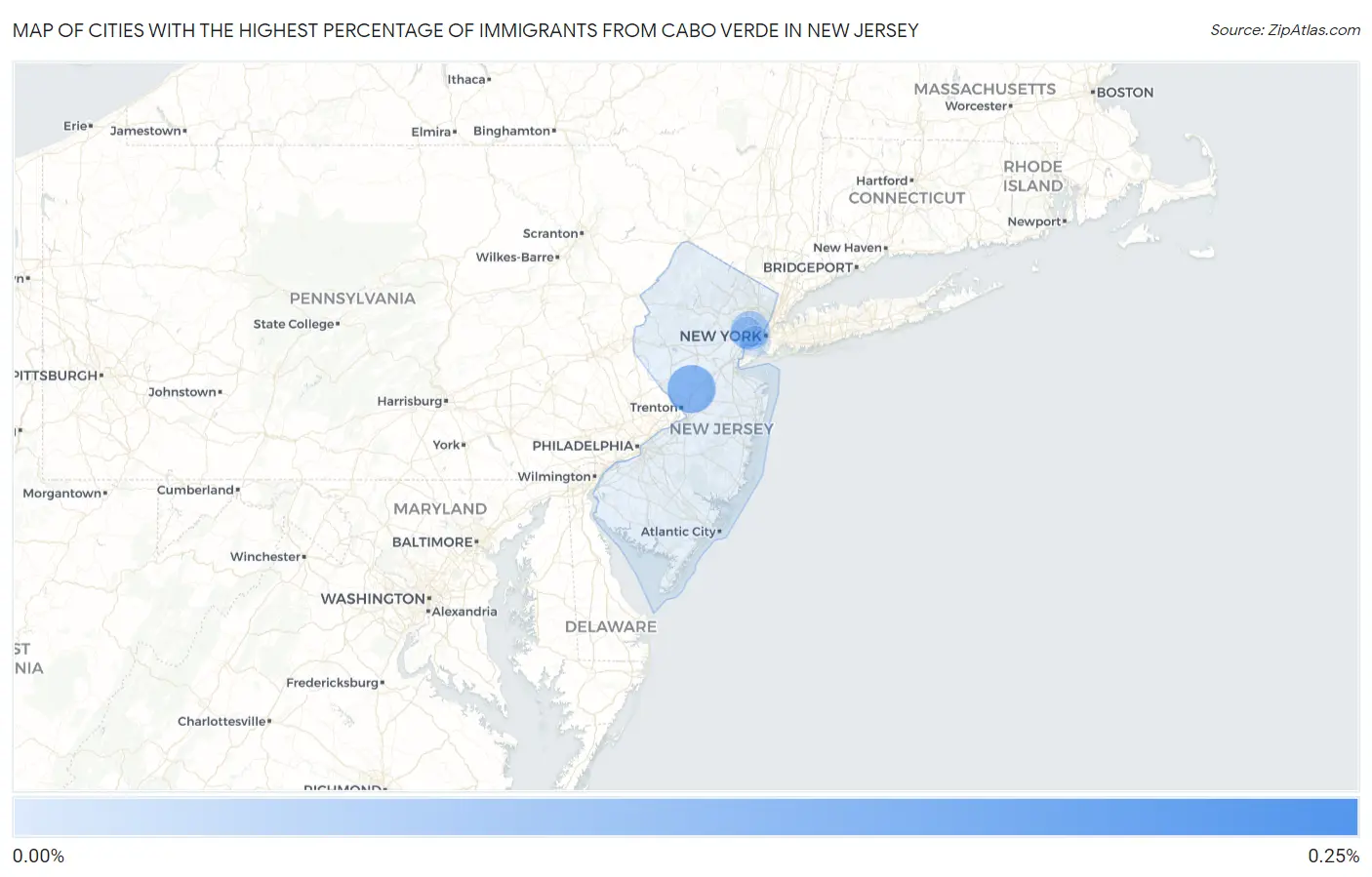 Cities with the Highest Percentage of Immigrants from Cabo Verde in New Jersey Map