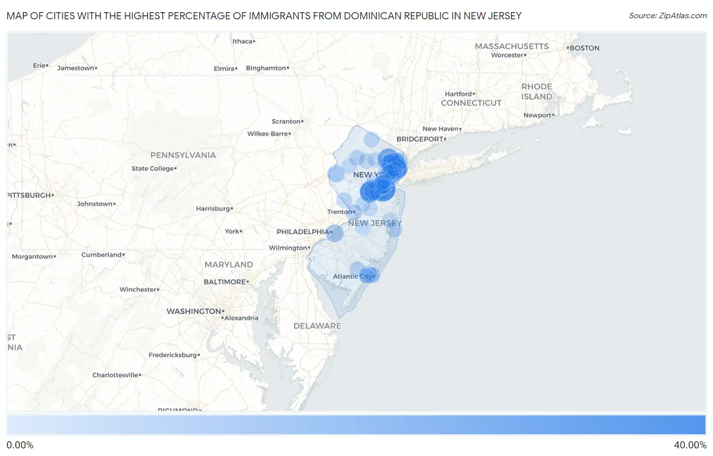 Cities with the Highest Percentage of Immigrants from Dominican Republic in New Jersey Map