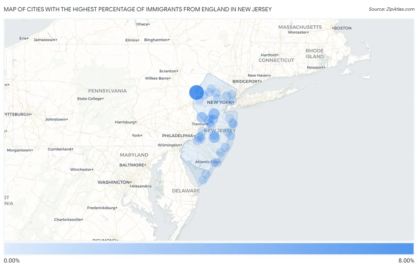 Cities with the Highest Percentage of Immigrants from England in New Jersey Map