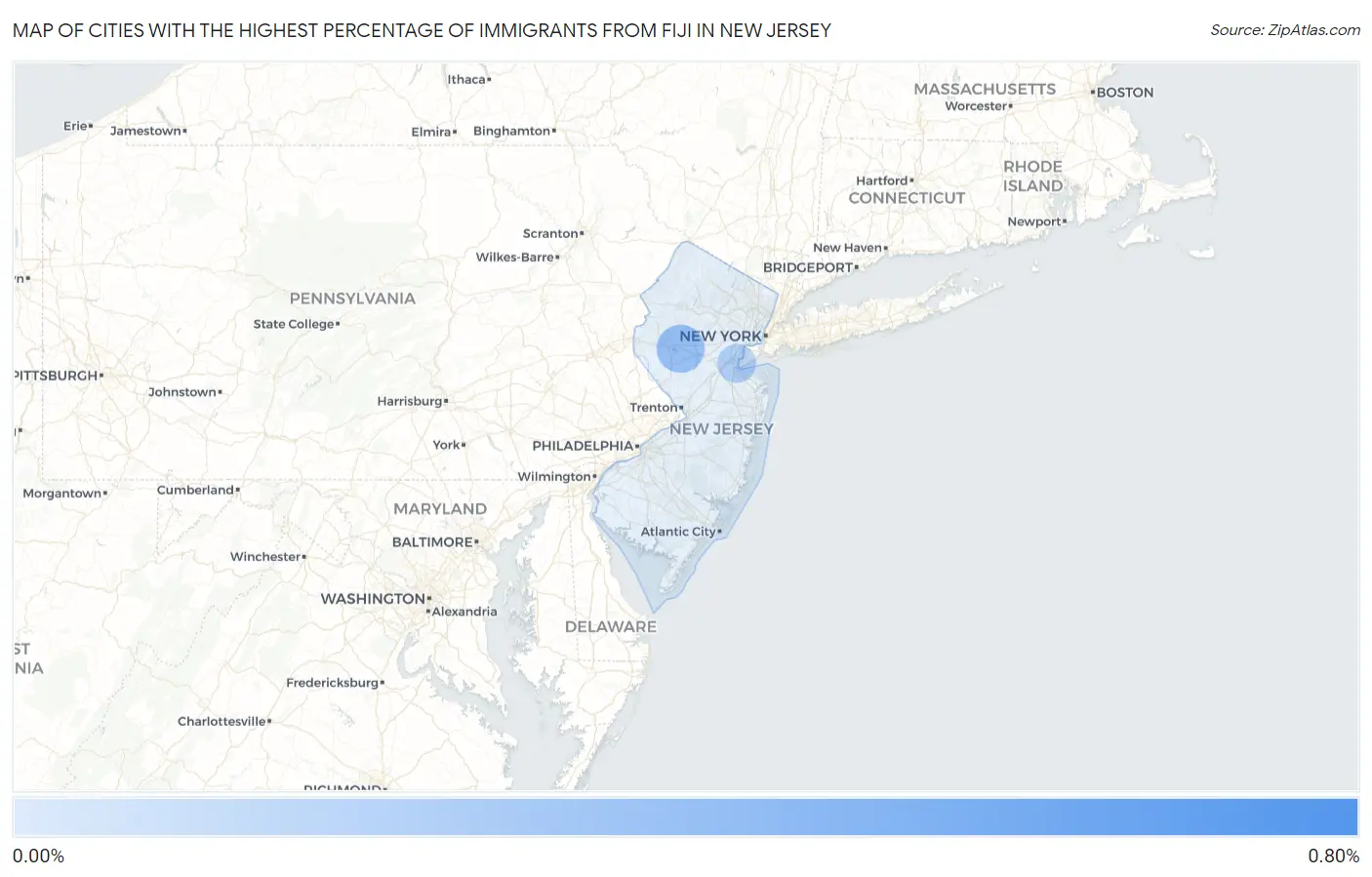 Cities with the Highest Percentage of Immigrants from Fiji in New Jersey Map