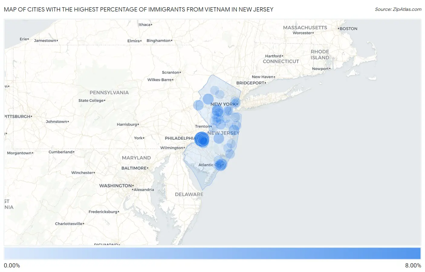Cities with the Highest Percentage of Immigrants from Vietnam in New Jersey Map