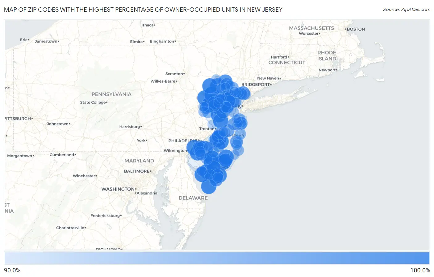 Zip Codes with the Highest Percentage of Owner-Occupied Units in New Jersey Map