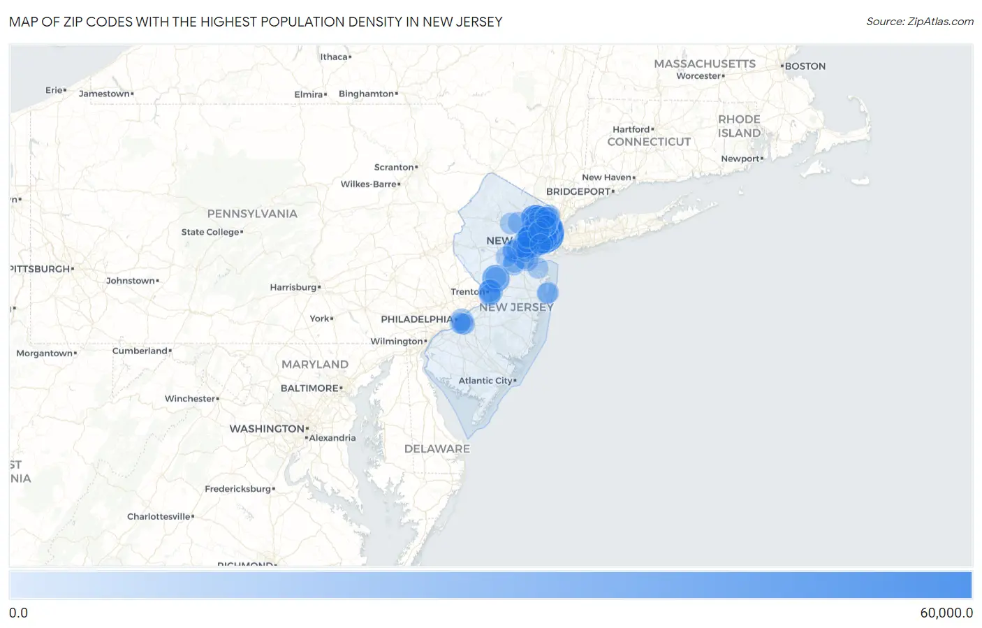 Zip Codes with the Highest Population Density in New Jersey Map