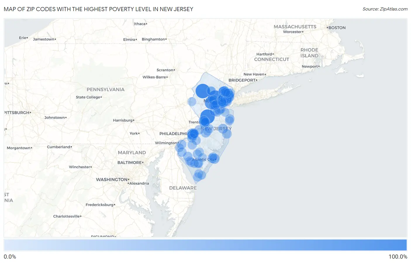 Zip Codes with the Highest Poverty Level in New Jersey Map