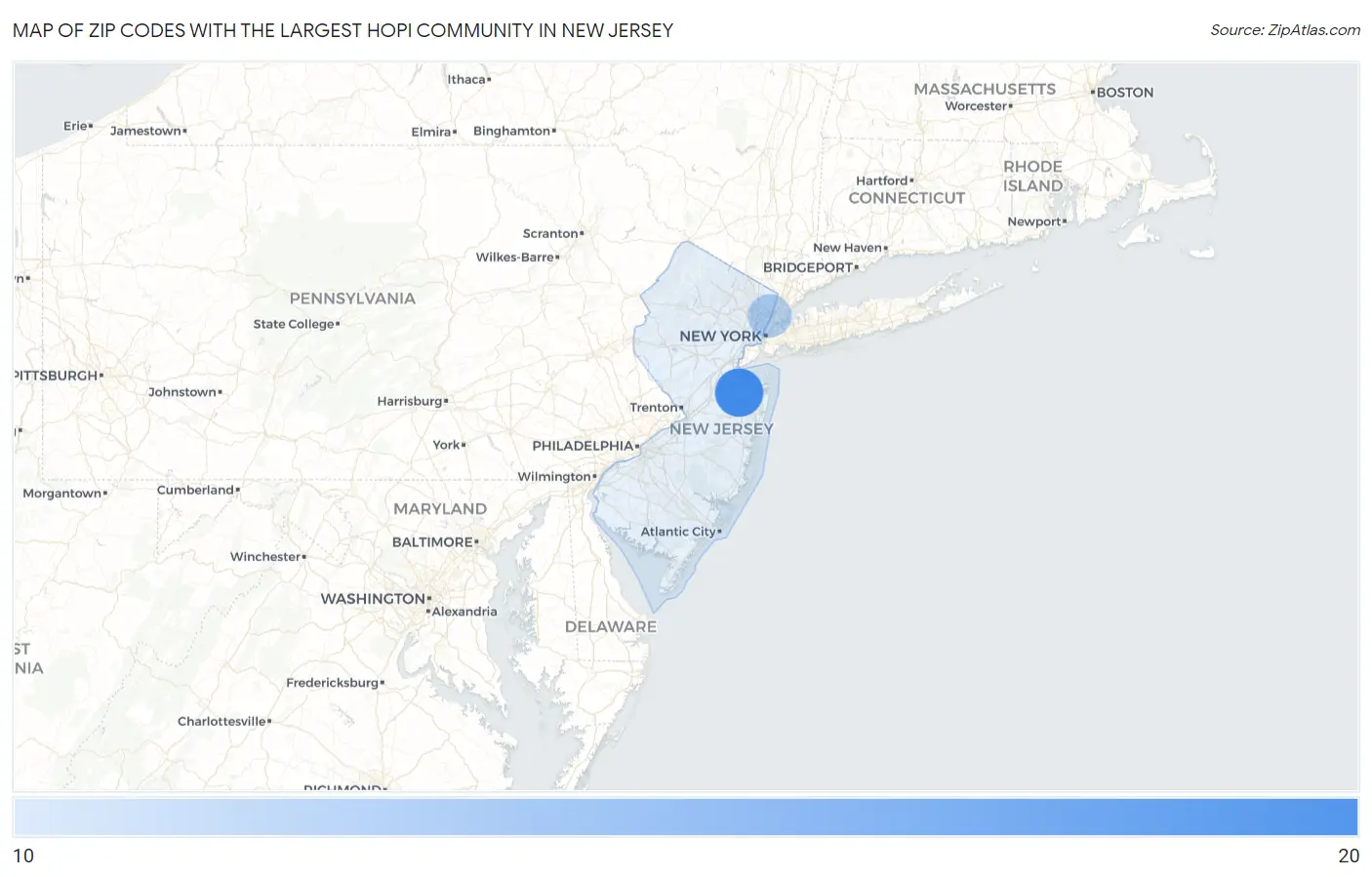 Zip Codes with the Largest Hopi Community in New Jersey Map