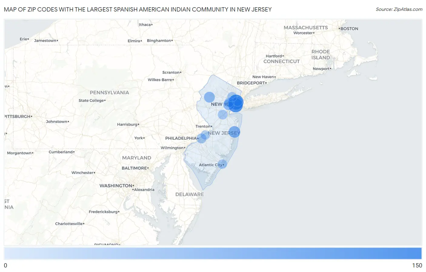Zip Codes with the Largest Spanish American Indian Community in New Jersey Map