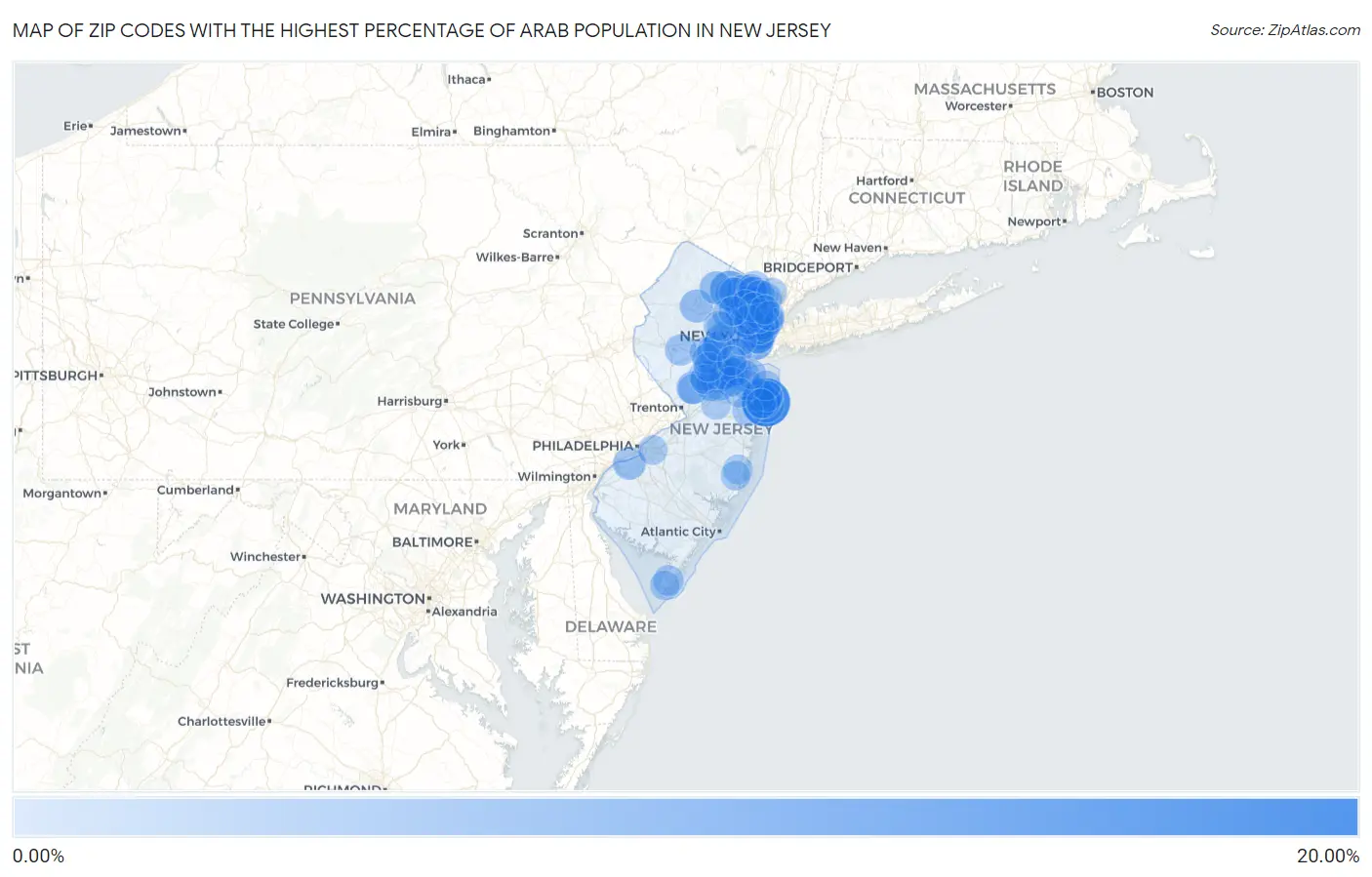 Zip Codes with the Highest Percentage of Arab Population in New Jersey Map