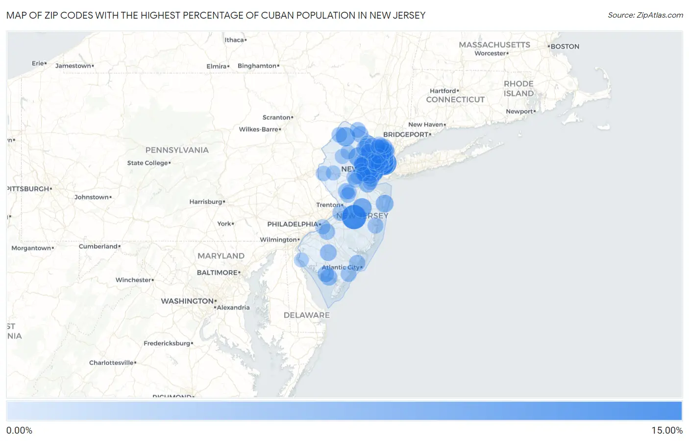 Zip Codes with the Highest Percentage of Cuban Population in New Jersey Map
